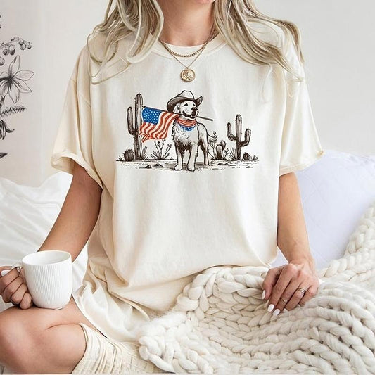Golden Retriever 4th Of July Tshirt, Western 4th of July Shirt, American Flag TShirt, Dog Lover Shirt, Independence Day , Patriotic Shirt