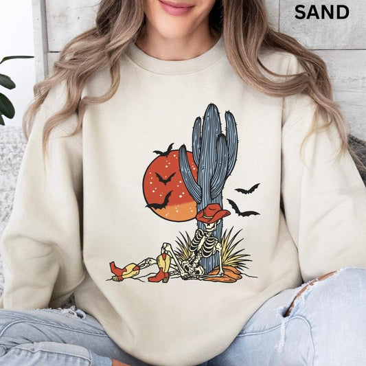 Graphic Halloween Crewneck, Desert Halloween Sweatshirt, Spooky Season Graphic Oversized Halloween Graphic Crewneck, Cotton Pullover Spooky Season Sweater