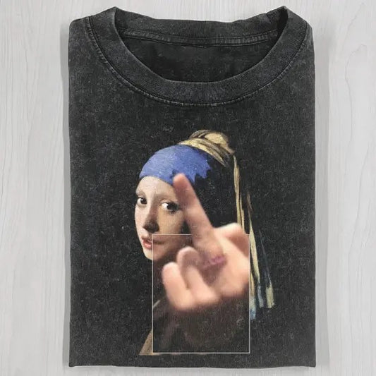 HET MEISJE MET DE PAREL Middle Finger T-Shirt, Funny Shirt, Unisex T-Shirt, Gift For Men Women