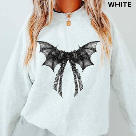 Halloween Bow Crewneck, Halloween Bats and Bows Shirt, Spooky Season Graphic Oversized Halloween Graphic Crewneck, Cotton Pullover Spooky Season Sweater