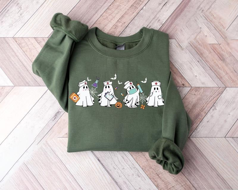 Halloween Nurse Sweatshirt, Funny Ghost Nurse Shirt, Halloween Nursing Sweatshirt, Ghost Shirt, Cute Nurse Sweatshirt, Nursing Student Halloween Gift Shirt, ER Nurse Shirt