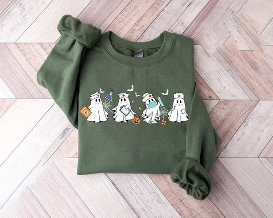 Halloween Nurse Sweatshirt, Funny Ghost Nurse Shirt, Halloween Nursing Sweatshirt, Ghost Shirt, Cute Nurse Sweatshirt, Nursing Student Halloween Gift Shirt, ER Nurse Shirt