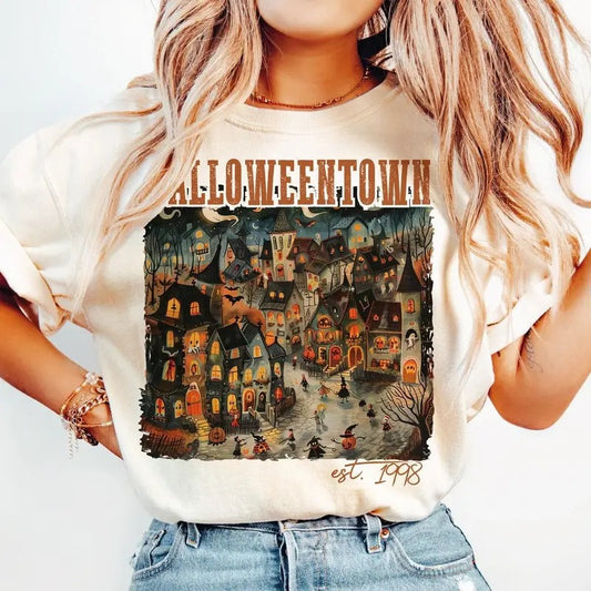 Halloween Town 1998 Pumpkin Fall T-Shirt , For Men, For Women, Casual, Classic Fashion Cotton Underwear Shirt Womenswear And Menswear Tops