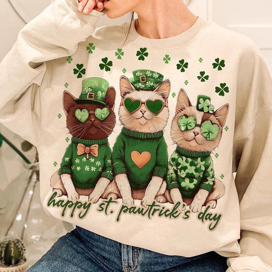 Happy St Pawtrick's Day Sweatshirt, St Pawtrick's Cats Sweatshirt, Funny St Patrick's Sweatshirt, St Patrick's Day Sweatshirt, Irish Shamrock Sweatshirt, Cat lover Sweatshirt,cat Sweatshirt