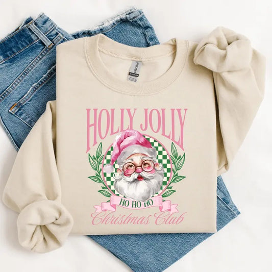 Holly Jolly Christmas Sweatshirt, Santa Pink Christmas Shirt , Christmas Vibes Tee, Christmas T-shirt, Cute Christmas Sweatshirt, Full Color Print