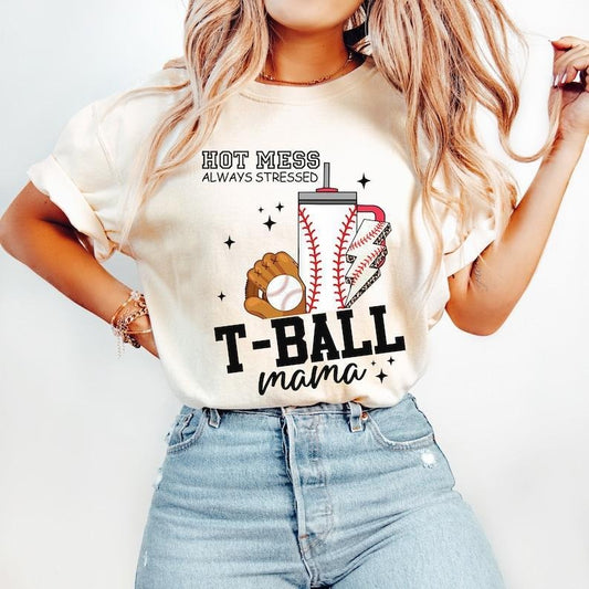 Hot Mess T Ball Mama Tshirt-sweatshirt-hoodie, Baseball Mom Baseball , Tee Ball Season , Baseball Mama Tshirt