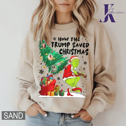 How The Trump Saved Christmas Shirt, Trump Christmas Sweaatshirt, Merry Christmas Shirt, Funny Trump Christmas Short Sleeve T-Shirt, Casual Unisex