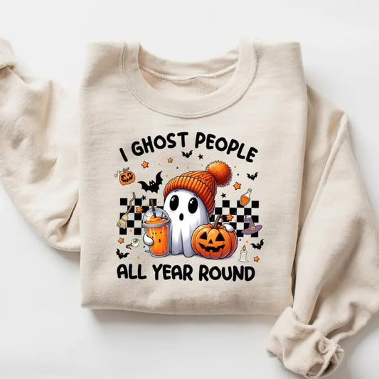 I Ghost People All Year Round Sweatshirt, Womens Halloween Tshirt, Halloween Crewneck, Boo Ghost Hoodie, Spooky Season Gift, Full Color, For Men, For Women, Classic Fashion, Full Sizes, Tee Print