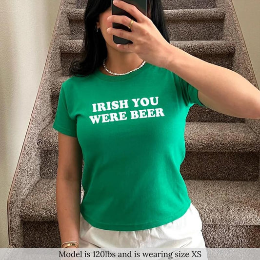 Irish You Were Beer Baby Tee, Funny St Patricks Day T-Shirt, Lucky Shamrock Baby Tee, Lucky Four Leaf Clover Shirt, Funny Irish Clothing