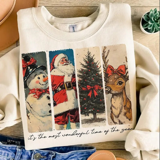 It's the Most Wonderful Time of the Year Sweatshirt - Vintage Santa Claus Reindeer Snowman T-Shirt Unisex Classic Cotton