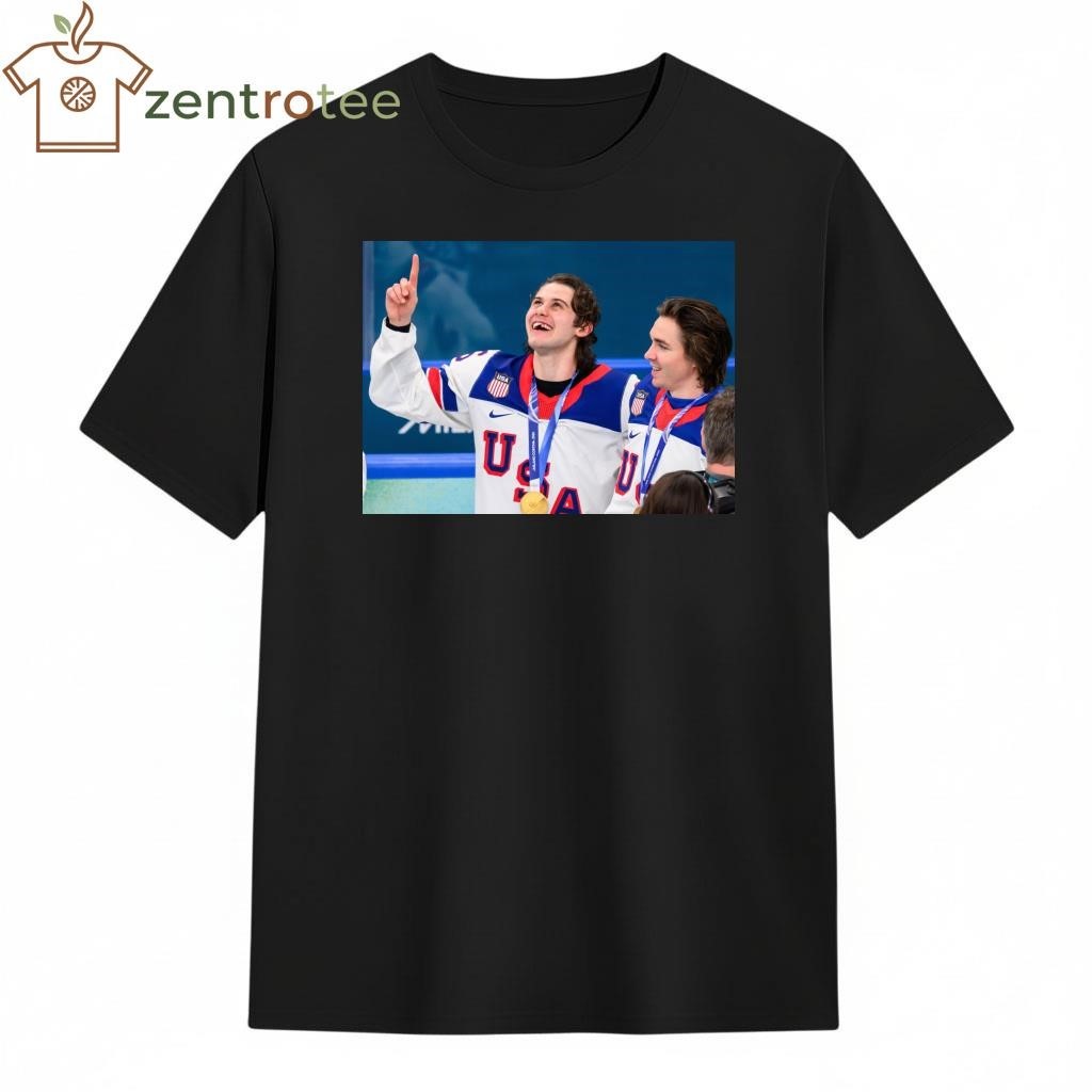 Jack hughes one finger and Thanks God shirt