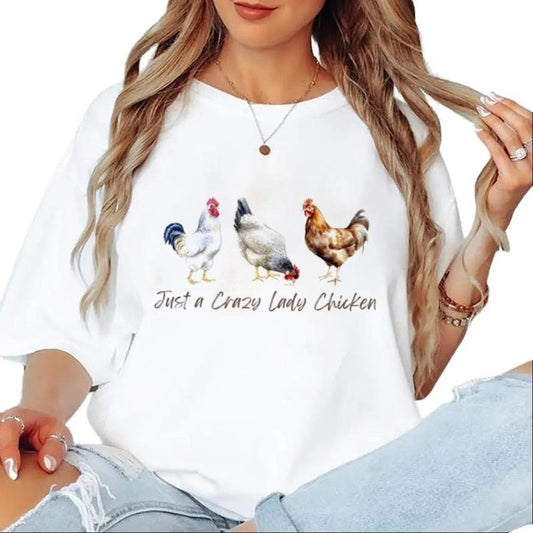 Just a Crazy Lady Chicken T-shirt Sweater, Chicken obsessed gift, Funny Chicken lady crewneck Hoodie Sweatshirt