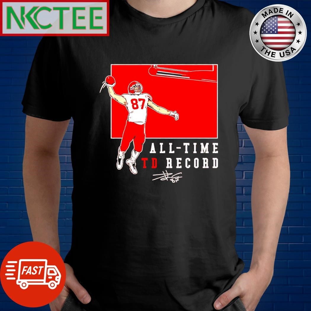 Kansas City Chiefs Travis Kelce 77th Touchdown all-time TD record signature fly shirt