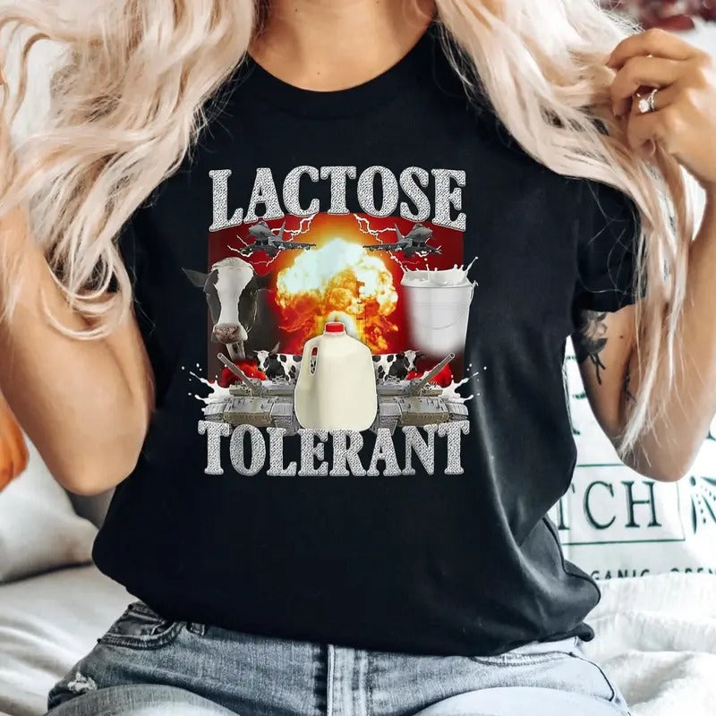 Lactose Intolerant Funny Gift T-Shirt For Friends, Free Milk LMAO Shirt For Lactose Tolerant, Cringy Shirts Gen Z Diarreha Shirt Teenager