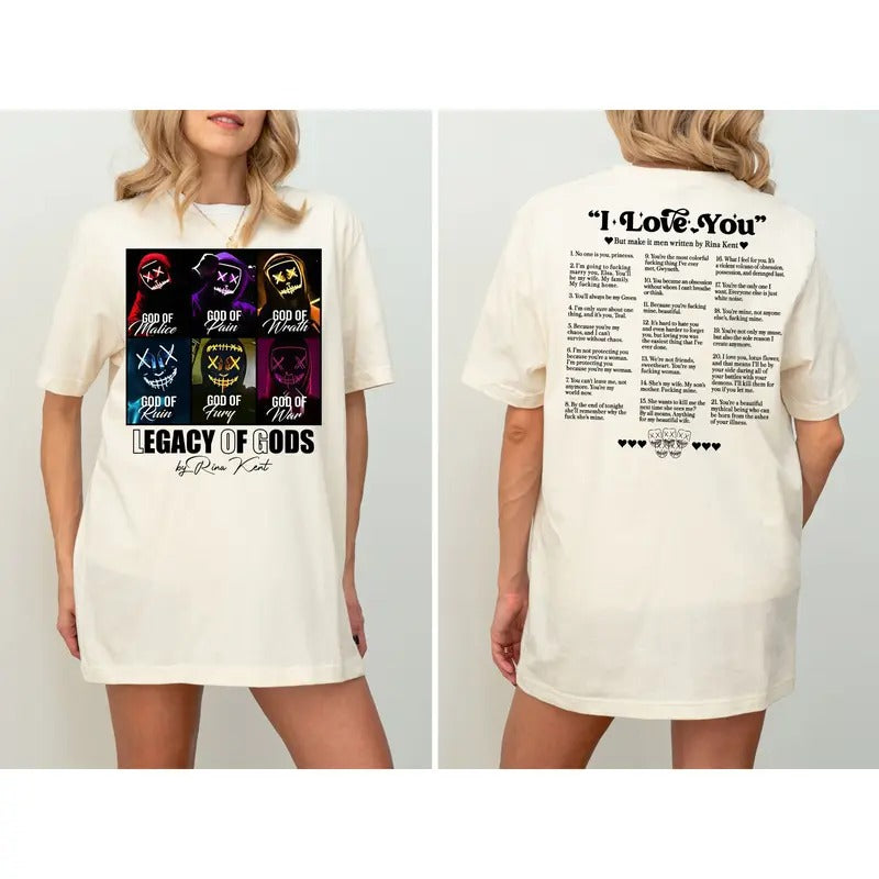 Legacy of Gods I Love You Book Quotes 2 Sides Sweatshirt, Legacy of Gods Heathens Hoodie, Dark Romance Tee, Bookish T-shirt