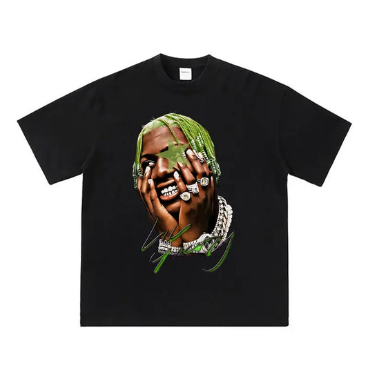 Lil Star Yachty Green Big Face Graphic Tee - Bold and Fun