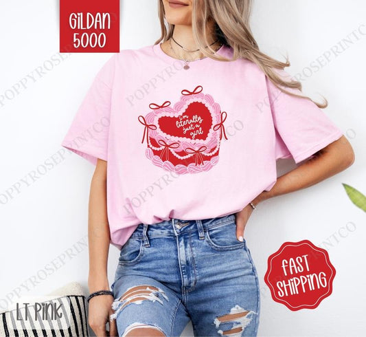 Literally Just a Girl Cake Shirt Gildan, Coquette Cake Women's Shirt, Valentine's Day Women's Oversized Tshirt