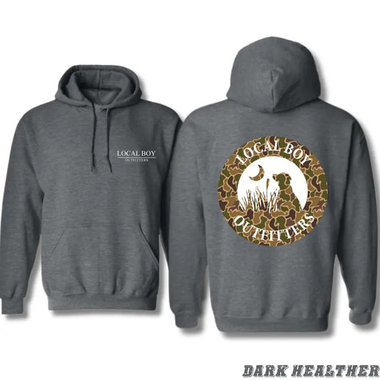 Local Boy Outfitters Hoodie - Camo Dog and Moon Design, Perfect for Outdoor Enthusiasts and Hunting Fans, Cozy Hoodie for Relaxed Days and Adventures