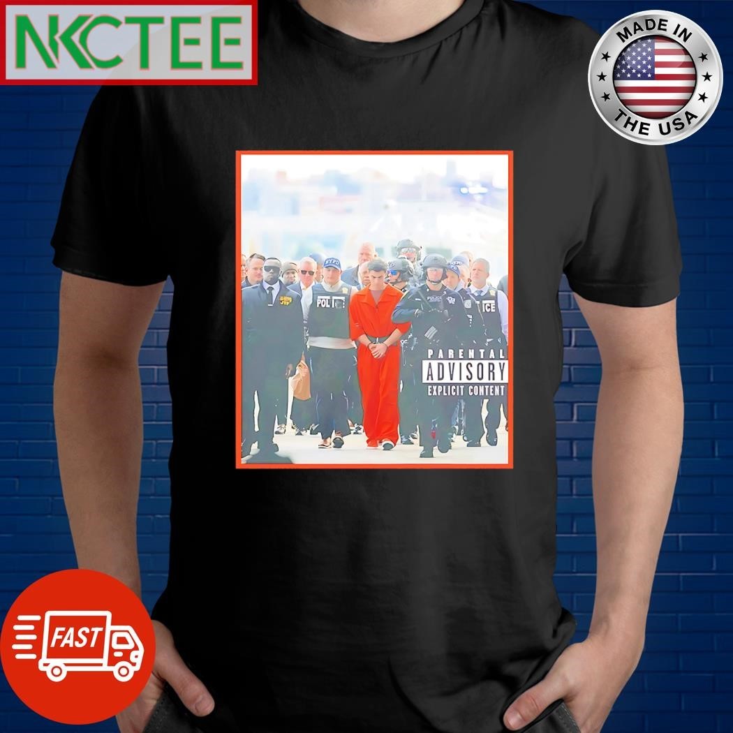 Luigi Mangione and polices mugshot Parental Advisory Explicit Content shirt