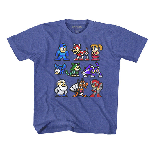 Mega Man Youth S/S T-Shirt - The Cast - Heather Vintage Royal