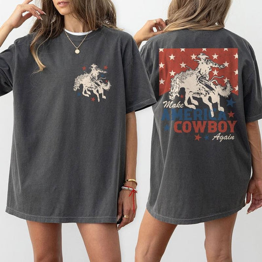 Make America Cowboy Again Shirt, 4th Of July Shirts, Western 4th Of July Shirt, 1776 America T-Shirt, Fourth Of July Tee, Independence Day Shirt, Retro 4th Of July Outfits, American Tee, Independence Day Parade Outfits, Women Top
