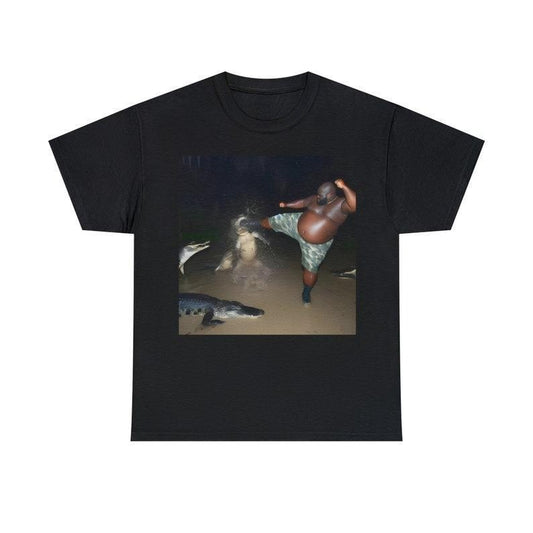 Man Kick Alligator In Swamp Shirt Funny Meme Shirt Menswear Top