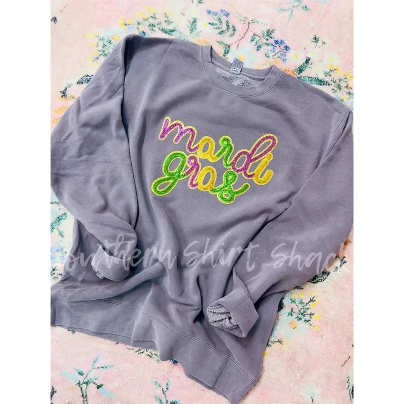 Mardi Gras Sequin Patch Sweatshirt | Mardi Gras Sweatshirt