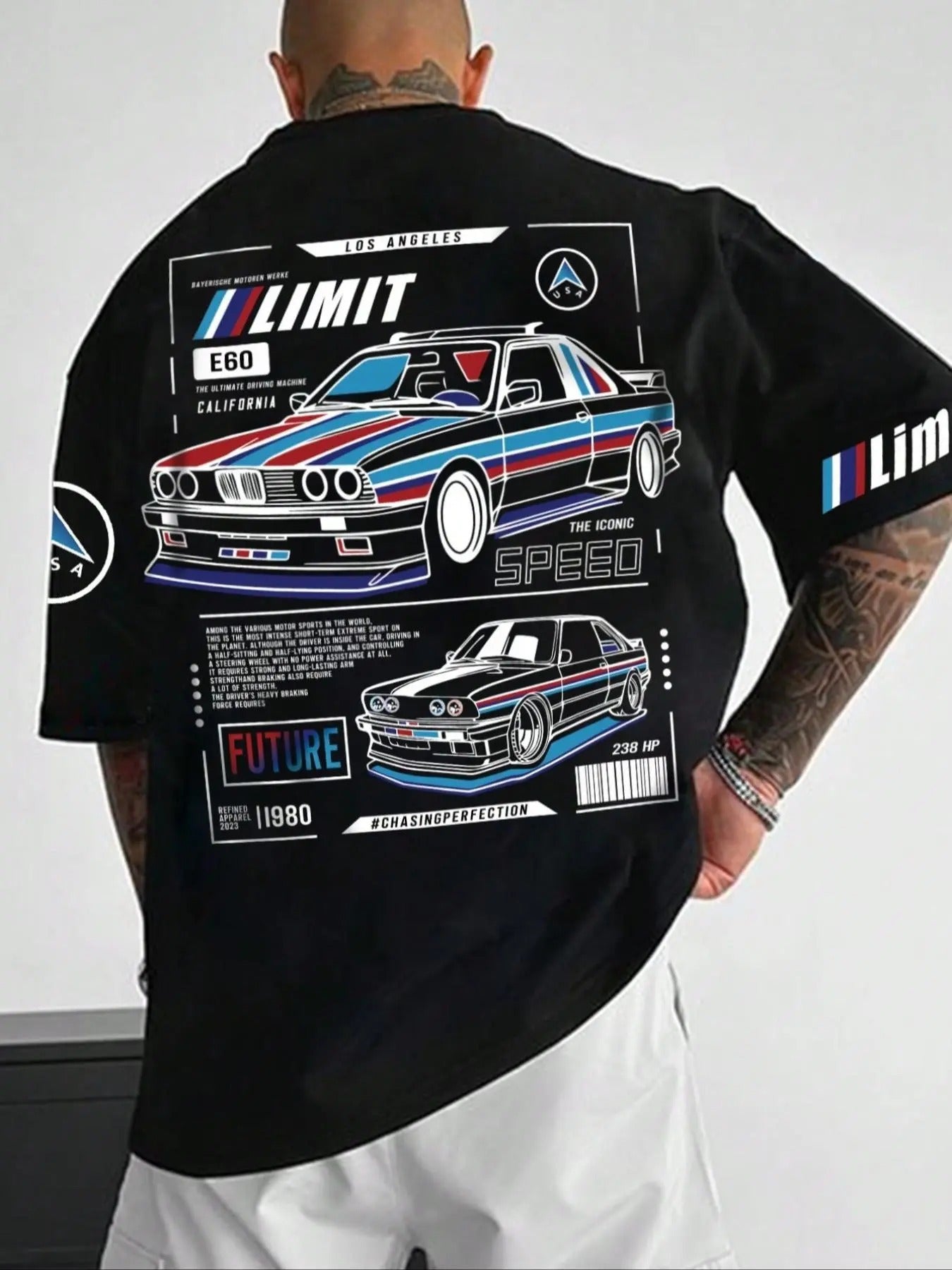 Men's Car & Letter Print Drop Shoulder Tee, Regular Fit Casual Short Sleeve Round Neck T-Shirt for Daily Wear, Men's Top for All Seasons
