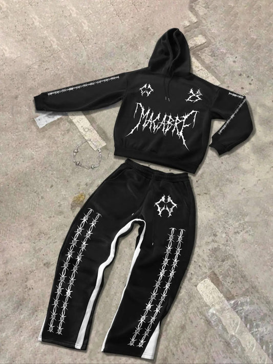 Men's Colorblock Graphic Print Hoodie & Pants Set, Regular Fit Casual Long Sleeve Hooded Sweatshirt & Trousers, Men's Spring & Fall Clothes