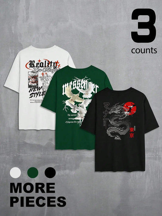 Men's Graphic & Letter Print Tee, Regular Fit Casual Short Sleeve Round Neck T-shirt for Summer, Men's Top for Daily Wear