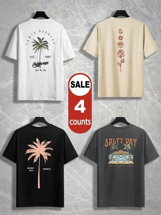 Men's Graphic Print Short Sleeve Tee, Casual Street Round Neck T-shirt for Daily Wear, Men's Top for All Seasons