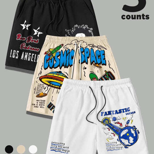 Men's Graphic Print Shorts, Regular Fit Fashion Casual Comfy Breathable Shorts for Daily Wear, Mens Bottoms for Summer