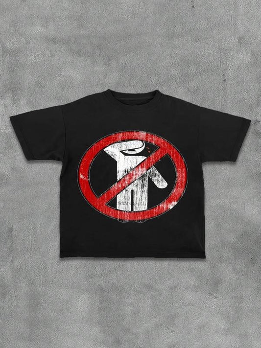 Men's Letter & No Entry Sign Print Round Neck Tee, Regular Fit Casual Slogan Graphic Short Sleeve T-Shirt for Summer, Men's Top for Daily Wear, Cotton