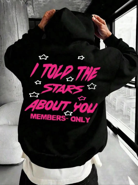 Men's Letter & Star Print Hoodie, Casual Regular Fit Graphic Hooded Sweatshirt for Fall & Winter, Men's Top for Daily Wear