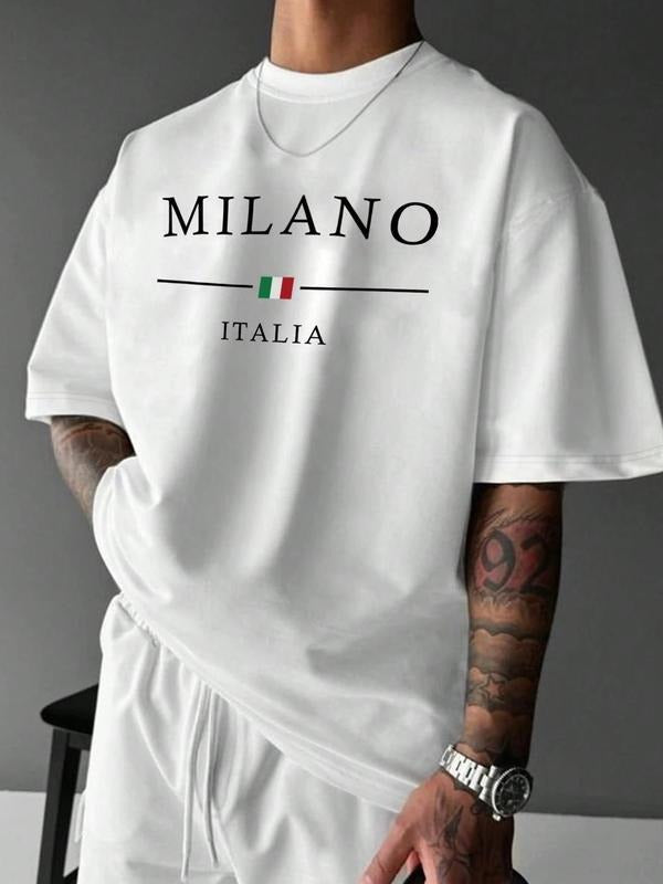 Men's Letter & Tribal Print Round Neck Tee, Regular Fit Casual Short Sleeve Crew Neck T-Shirt for Summer, Fashion Men's Top for Daily Wear, Tropical