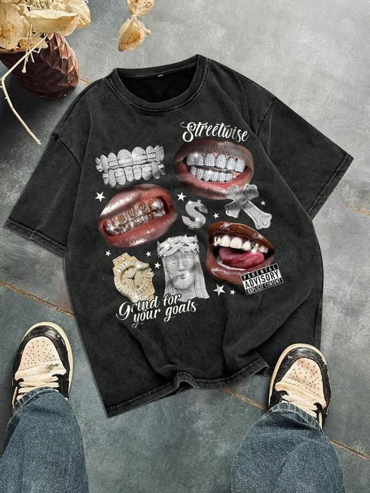 Men's Random Graphic Print Round Neck Tee, Regular Fit Casual Fashion Short Sleeve T-shirt for Summer, Men's Top for Daily Wear, Tropical, Cotton