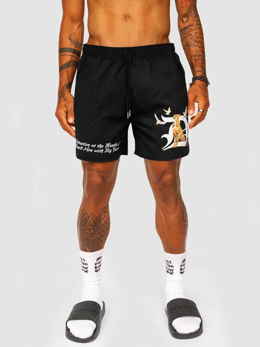 Men's Regular Fit Animal & Letter Print Shorts, Casual Comfy Breathable Shorts for Daily Wear, Mens Shorts for Summer