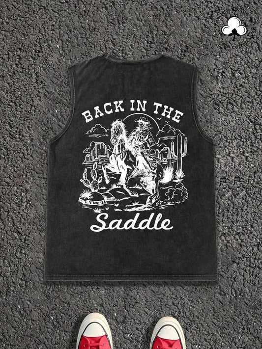 Men's Regular Fit Back in The Saddle Graphic Tank Top, Casual Sleeveless Top for Summer, Fashion Men's Clothes for Daily Wear, Socks, Cotton