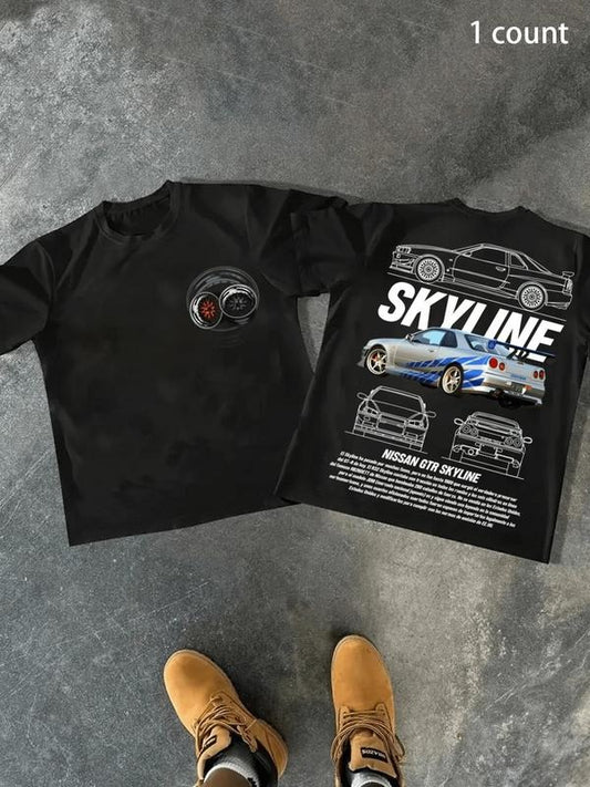 Men's Regular Fit Car Print Short Sleeve Graphic Tee, Casual Round Neck T-shirt for Daily Wear, Men's Top for All Seasons, Tropical