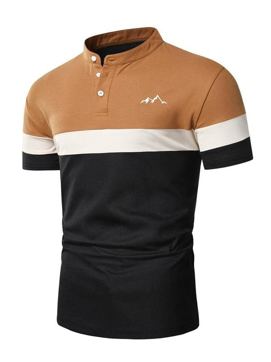 Men's Regular Fit Cartoon Print Contrast Trim Polo Shirt, Casual Short Sleeve Button Collar Top for Summer, Fashion Men's Clothes for Daily Wear, Tropical