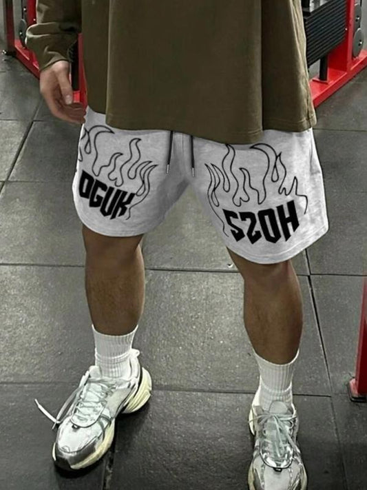 Men's Regular Fit Letter & Flame Print Graphic Shorts, Casual Street Shorts for Summer, Fashion Men's Bottoms for Daily Wear