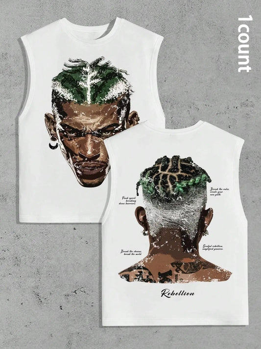 Men's Regular Fit Letter & Graphic Print Sleeveless Top, Casual Round Neck Top for Summer, Fashion Men's Clothes for Daily Wear