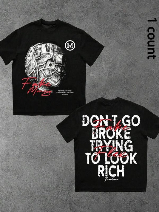 Men's Regular Fit Money & Slogan Print Round Neck Graphic Tee, Casual Short Sleeve Crew Neck T-shirt for Daily Wear, Fashion Men's Top for All Seasons