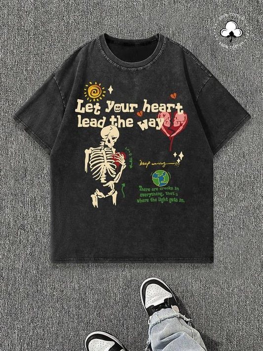 Men's Skeleton & Letter Print Distressed Short Sleeve Graphic Tee, Regular Fit Casual Round Neck T-shirt for Daily Wear, Men's Top for Summer, Tropical