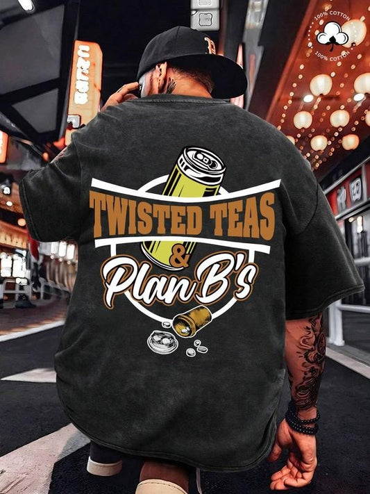 Men's Twisted Teas & Plan B's Graphic Print Round Neck Tee, Regular Fit Casual Short Sleeve T-shirt, Men's Summer Top for Daily Wear, Men's Clothing, Cotton