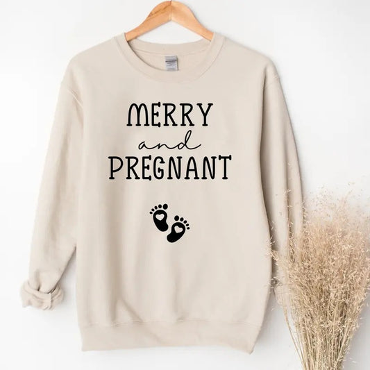 Merry And Pregnant Sweatshirt, Christmas Baby Announcement Sweater, Pregnancy Announcement Christmas Sweatshirt, Funny Pregnancy Tee, Mom To Be Crewneck, Pregnancy Shirt, Gift For Her