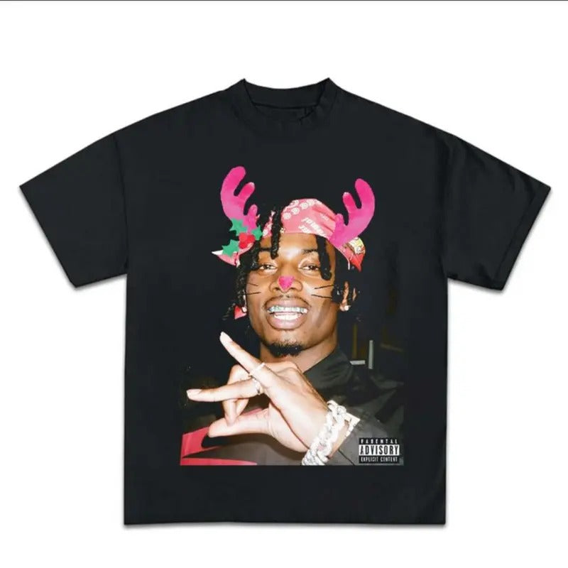 Merry Christmas Carti Graphic Rap Tee Shirt Big Face King Vamp Reindeer Cute Crewneck Top Menswear