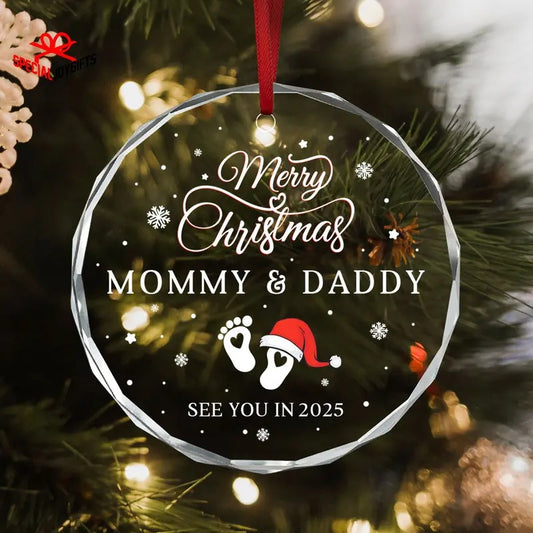 Merry Christmas Mommy and Daddy Glass Ornament, Christmas Gift for Parents, See You in 2025, Pregnancy Ornament, Expecting Parents Ornamentstyle{n002}2
