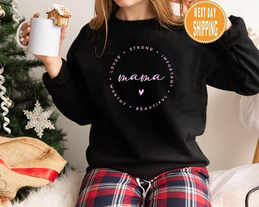 Mom Life Sweatshirt, Mom Beautiful, Worthy And Loved Sweatshirt, Funny Mom Hoodie, Girl Mama Sweatshirt, Mother's Day Gift, New Mama Gift