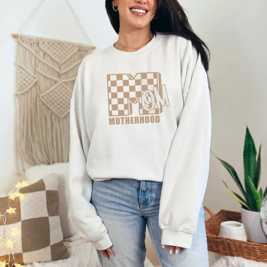 Mom Motherhood Sweatshirt, Checkered Mom Sweatshirt, Mom Sweater, Mother's Day Gift Full Color Print